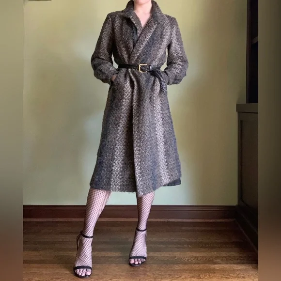 Striped Mohair Coat, Vintage Retro Open Front Coat, Petite - Picture 2 of 8